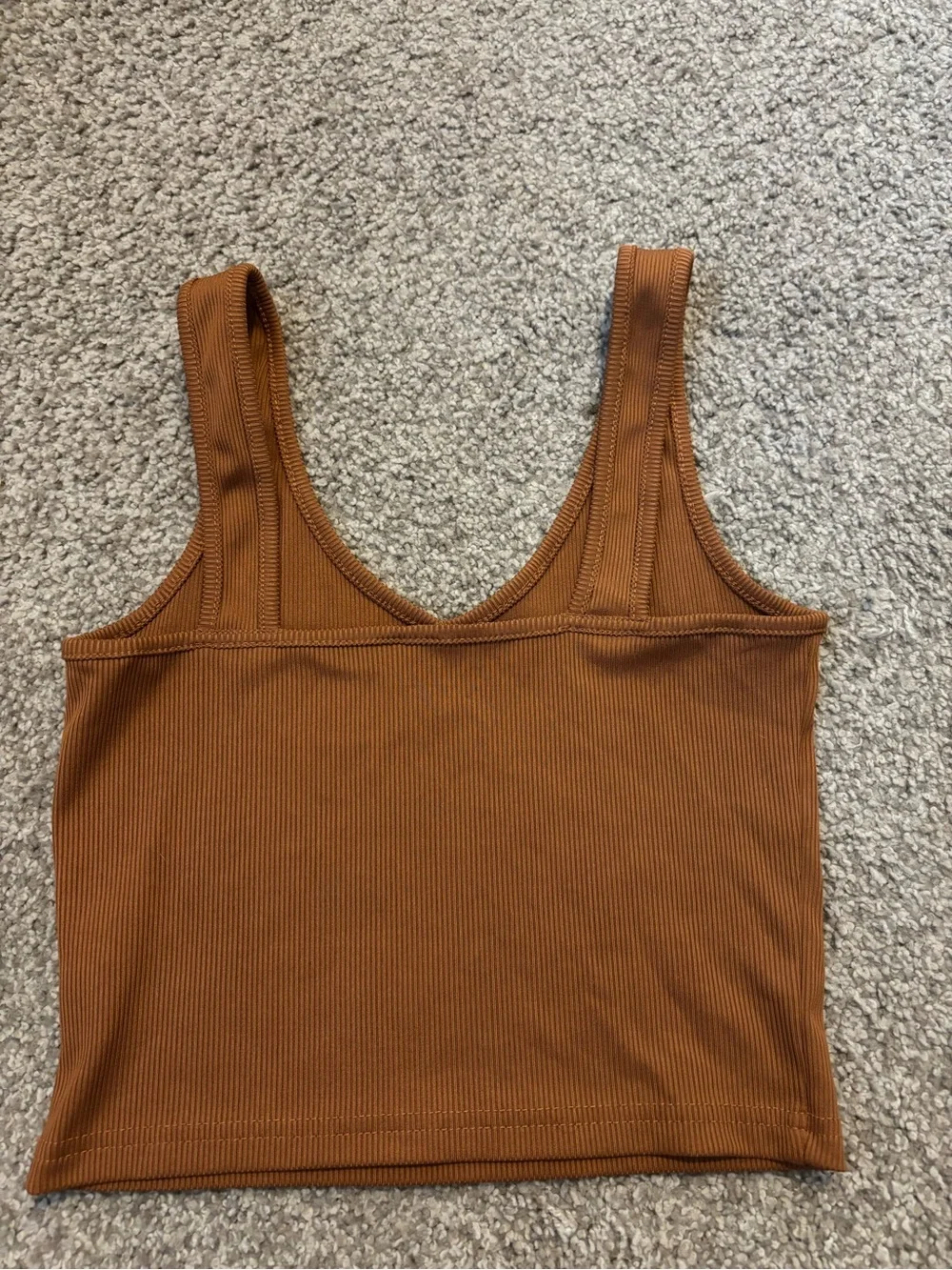 SHEIN Ribbed V-Neck Cropped Tank Top - Rust - Picture 2 of 3
